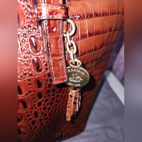 Brahmin Brown Crocodile Embossed Women's Medium Tote Bag - Picture 3 of 11
